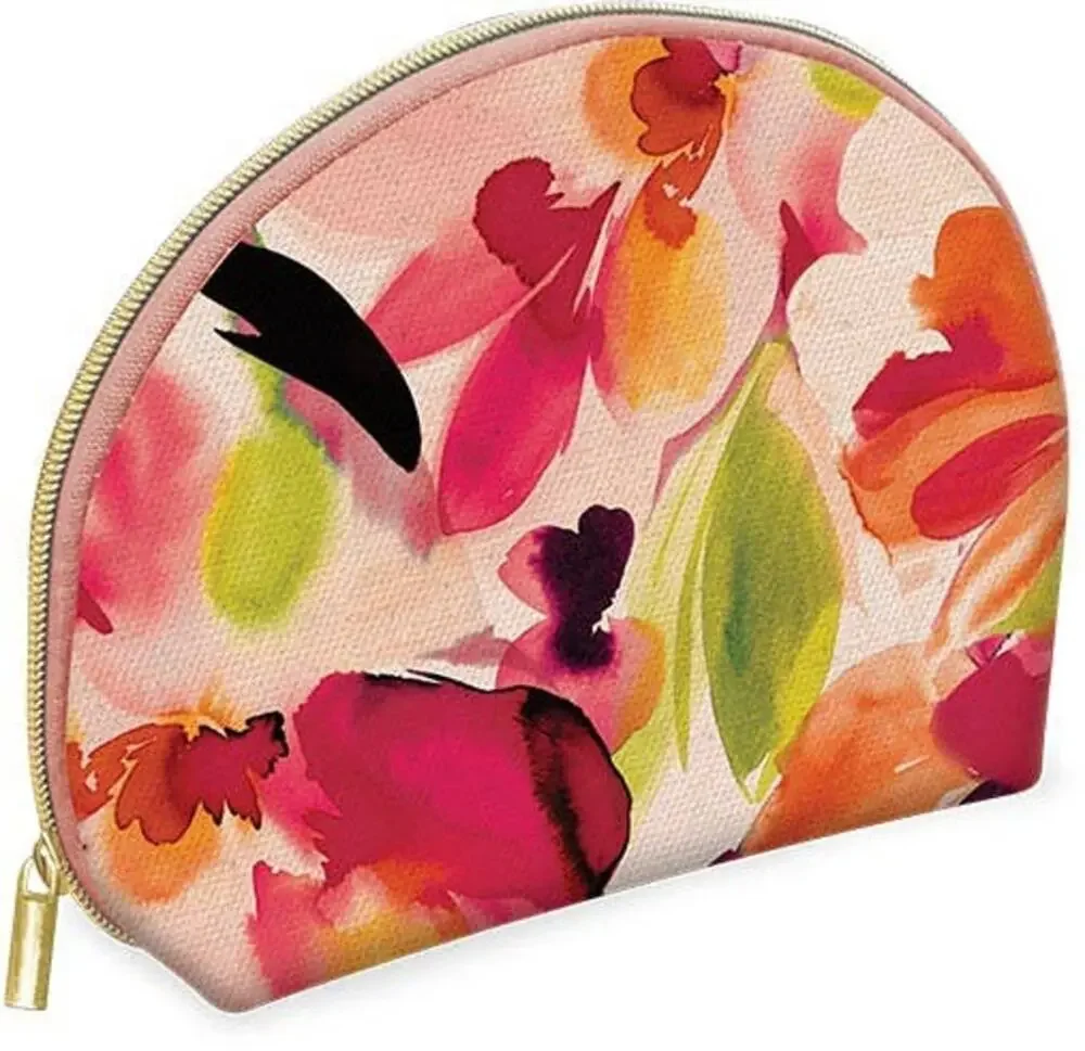 Coral Floral Canvas Cosmetic Bag
